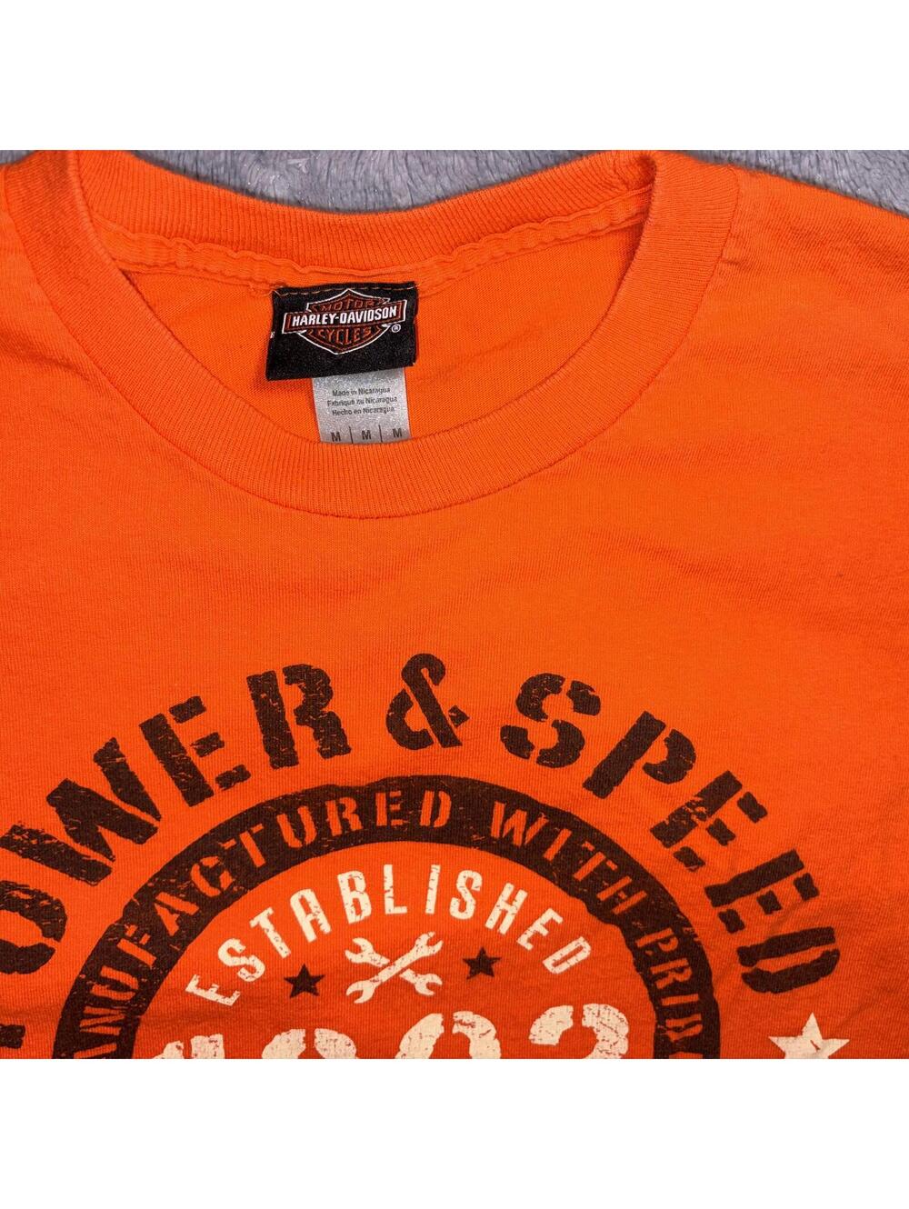 Harley Davidson Orange Long Sleeve Hunter's Moon Lafayette, IN Medium Bikercore - Picture 3 of 6